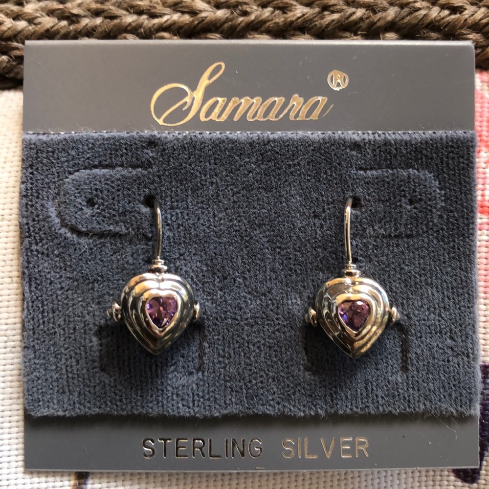 💜Feb. birthstone Samara Amethyst/Silver heart earrings